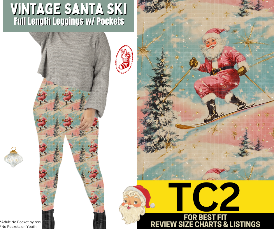 Vintage Santa Ski Full Length Leggings w/ Pockets