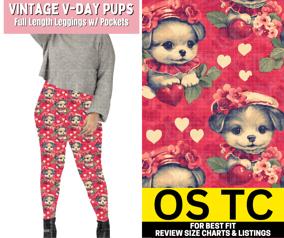 Vintage V-day Pups Full Length Leggings w/ Pockets