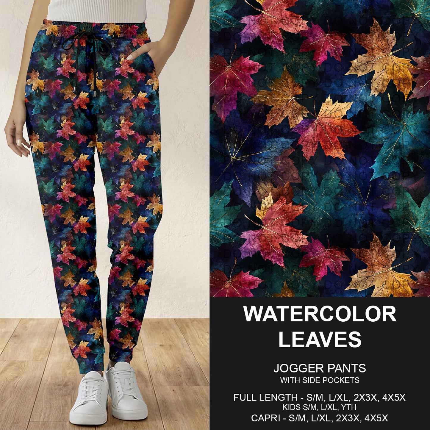 B299 - Preorder Watercolor Leaves Joggers (Closes 7/12. ETA: mid Sept.)