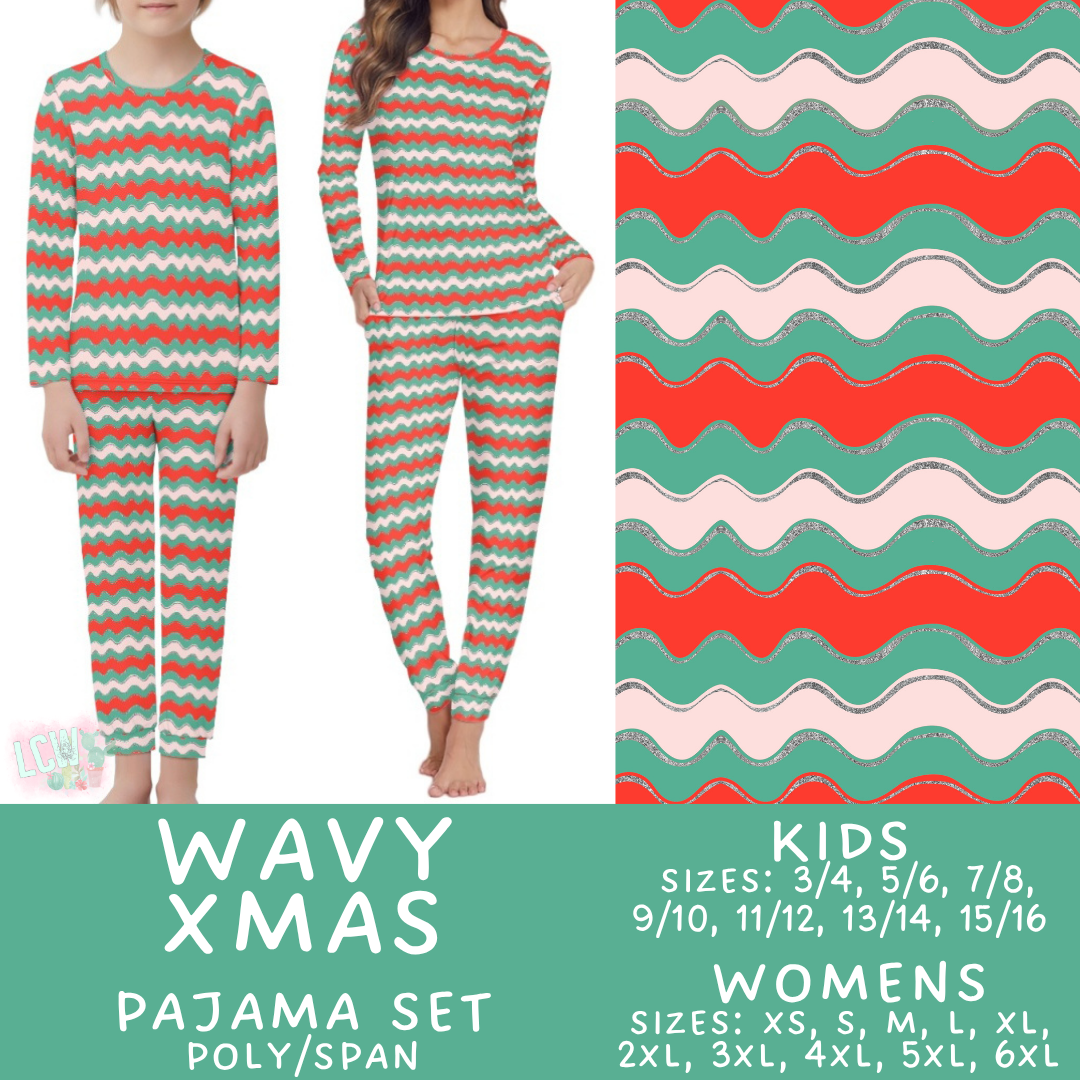 Batch #584 - Christmas Family Pajamas - Closes 9/11 - ETA mid Nov - Wavy Xmas Womens & Kids Pajama Set