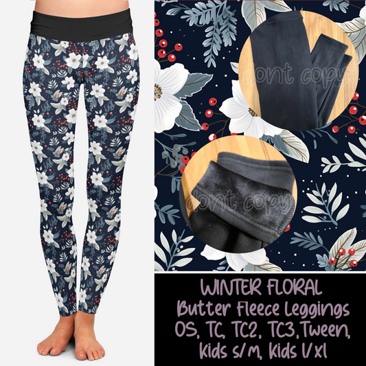 WINTER FLORAL - BUTTER FLEECE LINED LEGGINGS