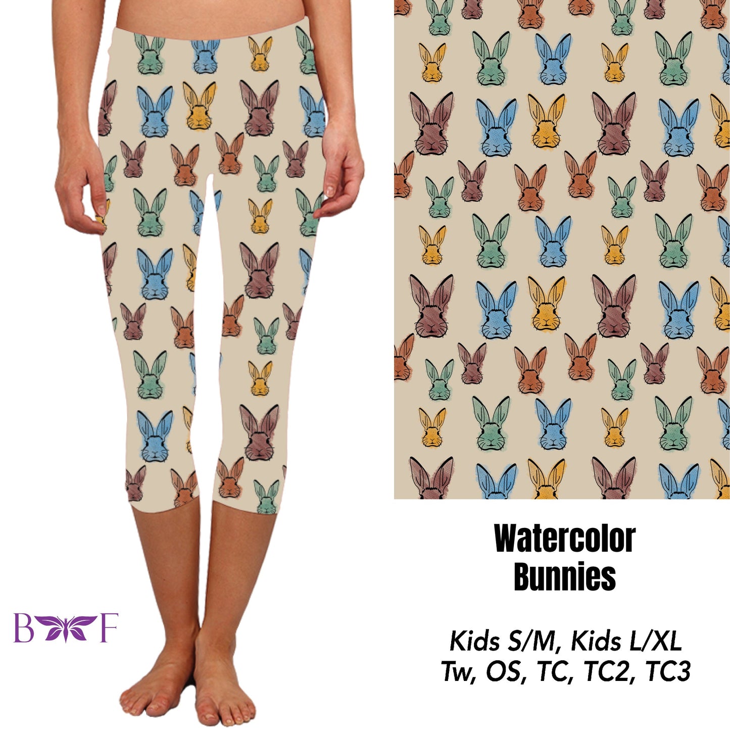 Watercolor Bunnies leggings capris joggers and lounger pants