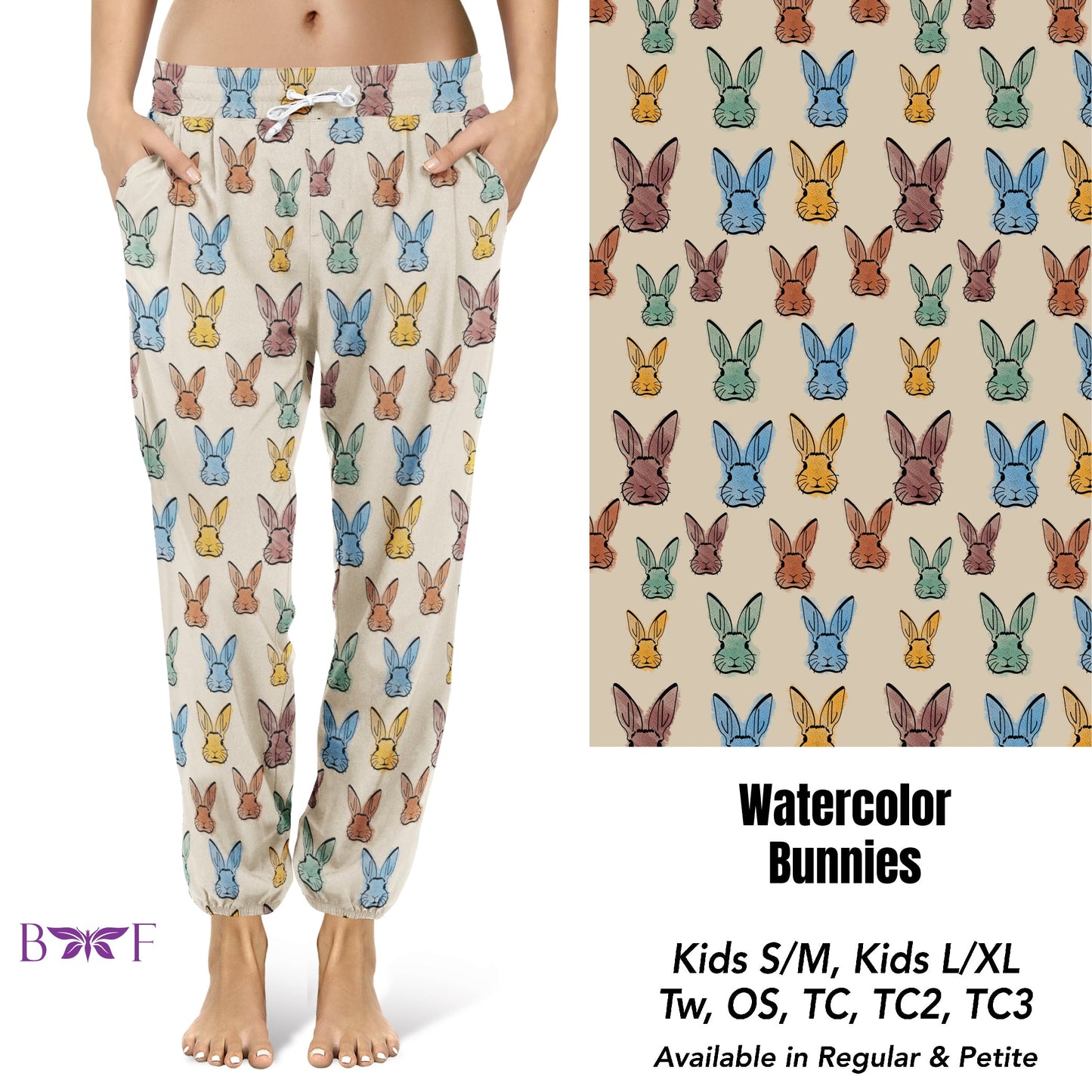 Watercolor Bunnies leggings capris joggers and lounger pants