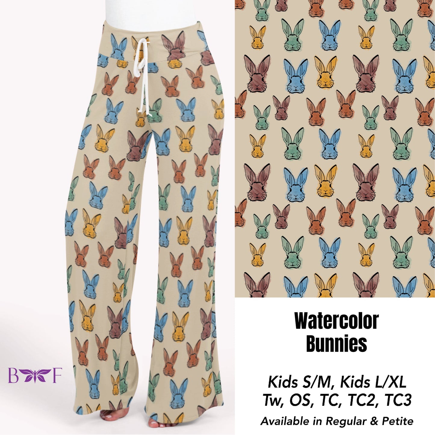 Watercolor Bunnies leggings capris joggers and lounger pants