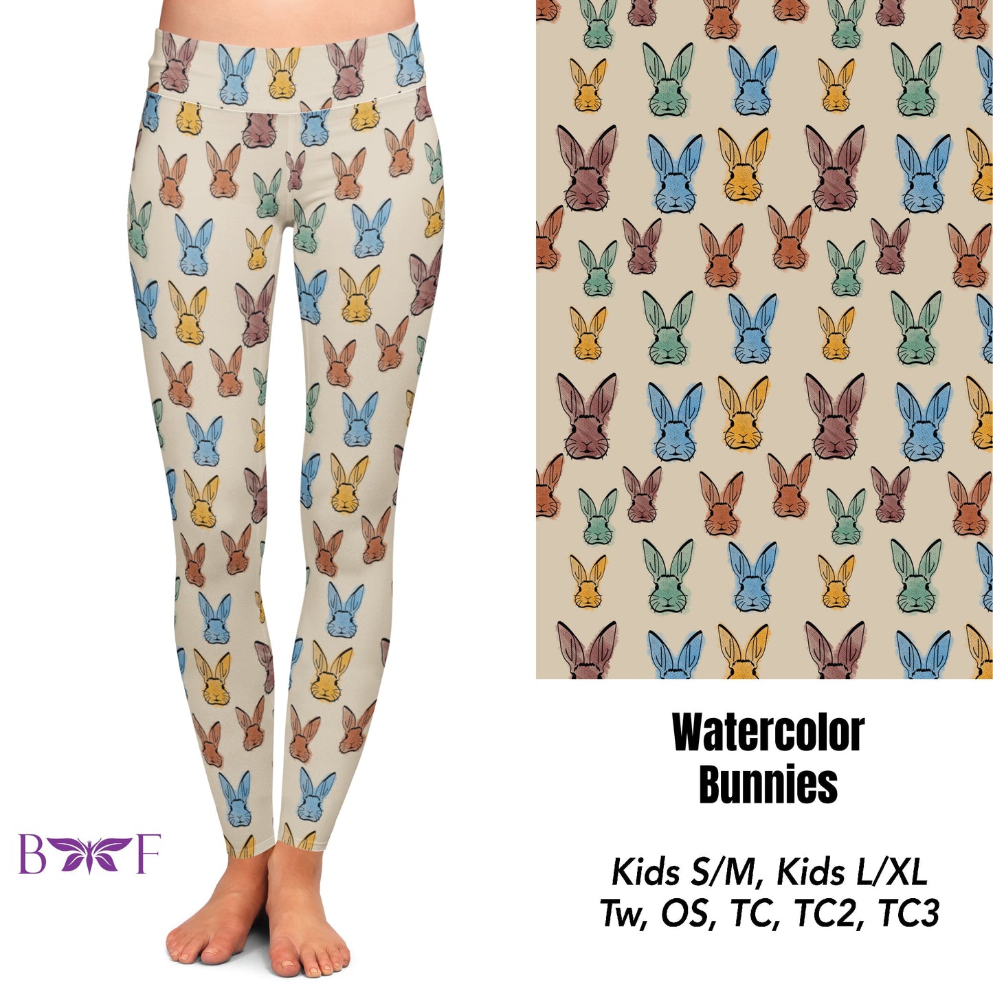 Watercolor Bunnies leggings capris joggers and lounger pants