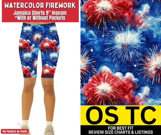 Watercolor Firework Jamaica Shorts w/ Pockets