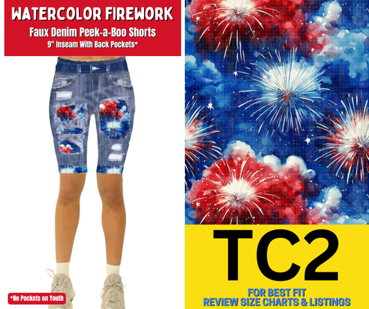Watercolor Firework Faux Denim Peekaboo Jamaica Shorts