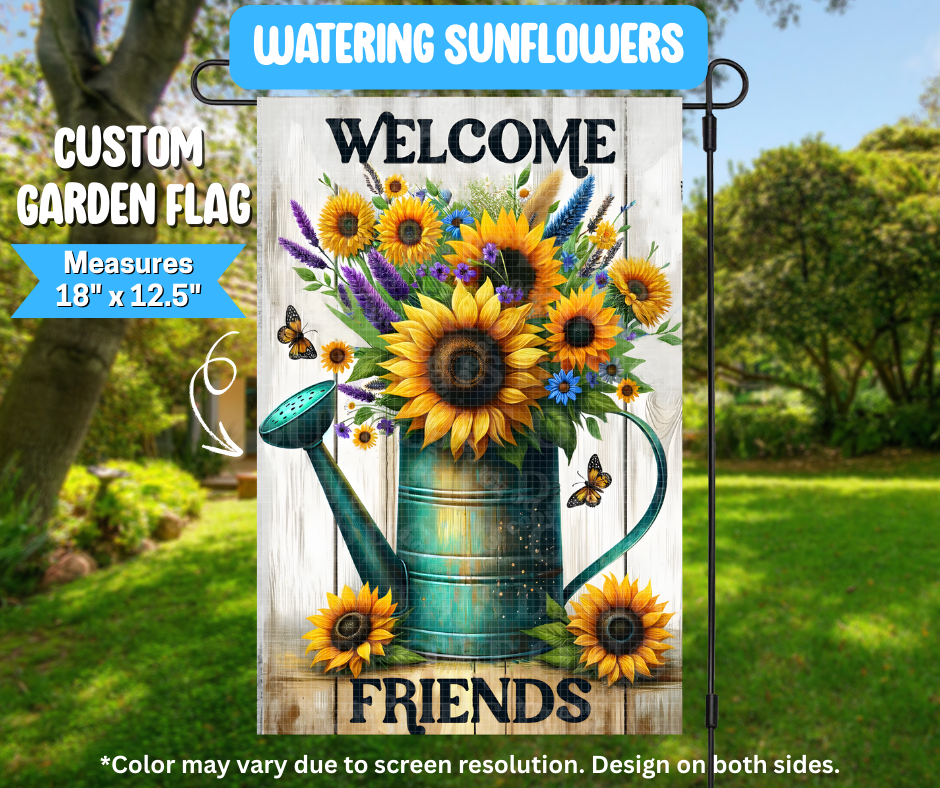 Watering Sunflowers Garden Flag