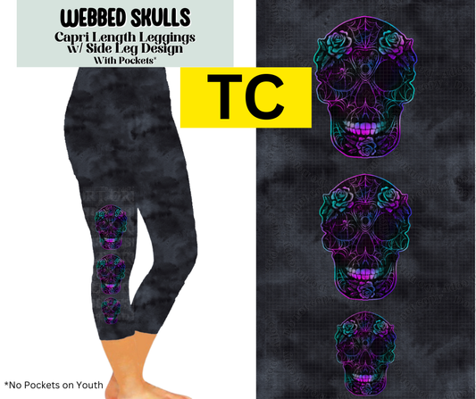Webbed Skulls Capri Leggings w/ Side Leg Designs