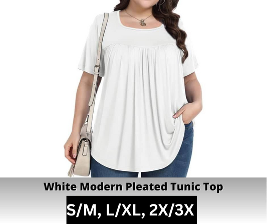 White Modern Pleated Tunic Top