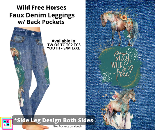 Wild Free Horses Full Length Faux Denim w/ Side Leg Designs