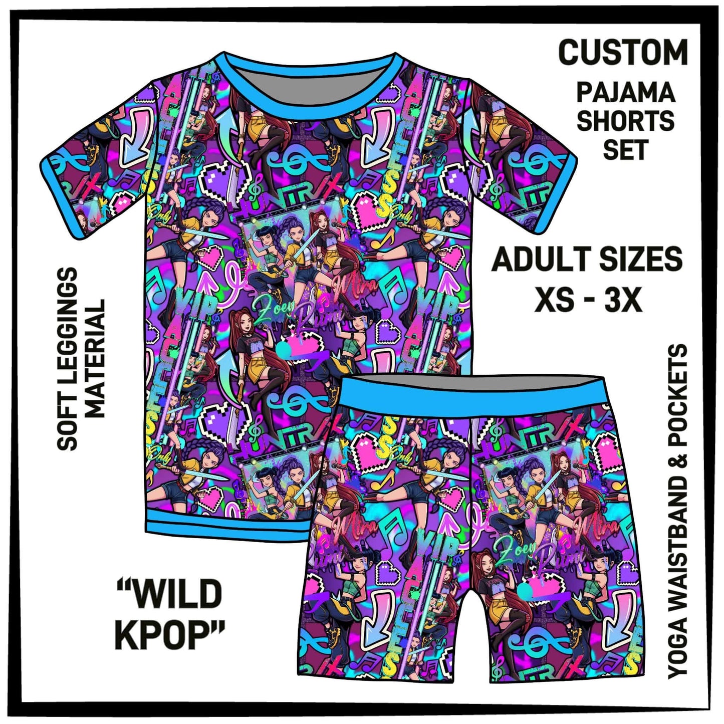 PS1S - Wild KPop Pajamas Top & Shorts Set - Preorder Closing 7/1 ETA: Late Aug