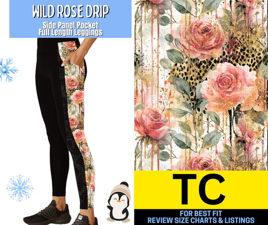 Wild Rose Drip Side Panel Pocket Full Length Leggings