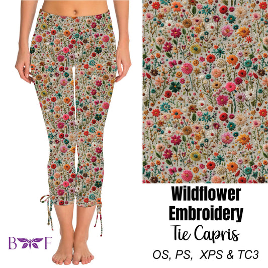 Wildflower Embroidery Side Tie Capris Preorder #0526