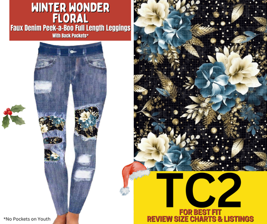 Winter Wonder Floral Faux Denim Full Length Peekaboo Leggings