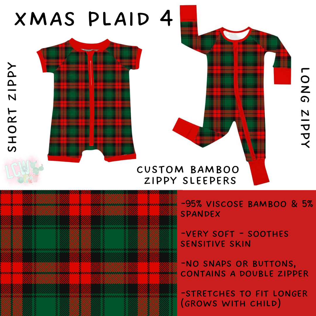 Batch #593 - Little Dreamers Christmas 3 - Closes 10/2 - ETA late Nov - Xmas Plaid 4 Short and Long Zippy Sleeper