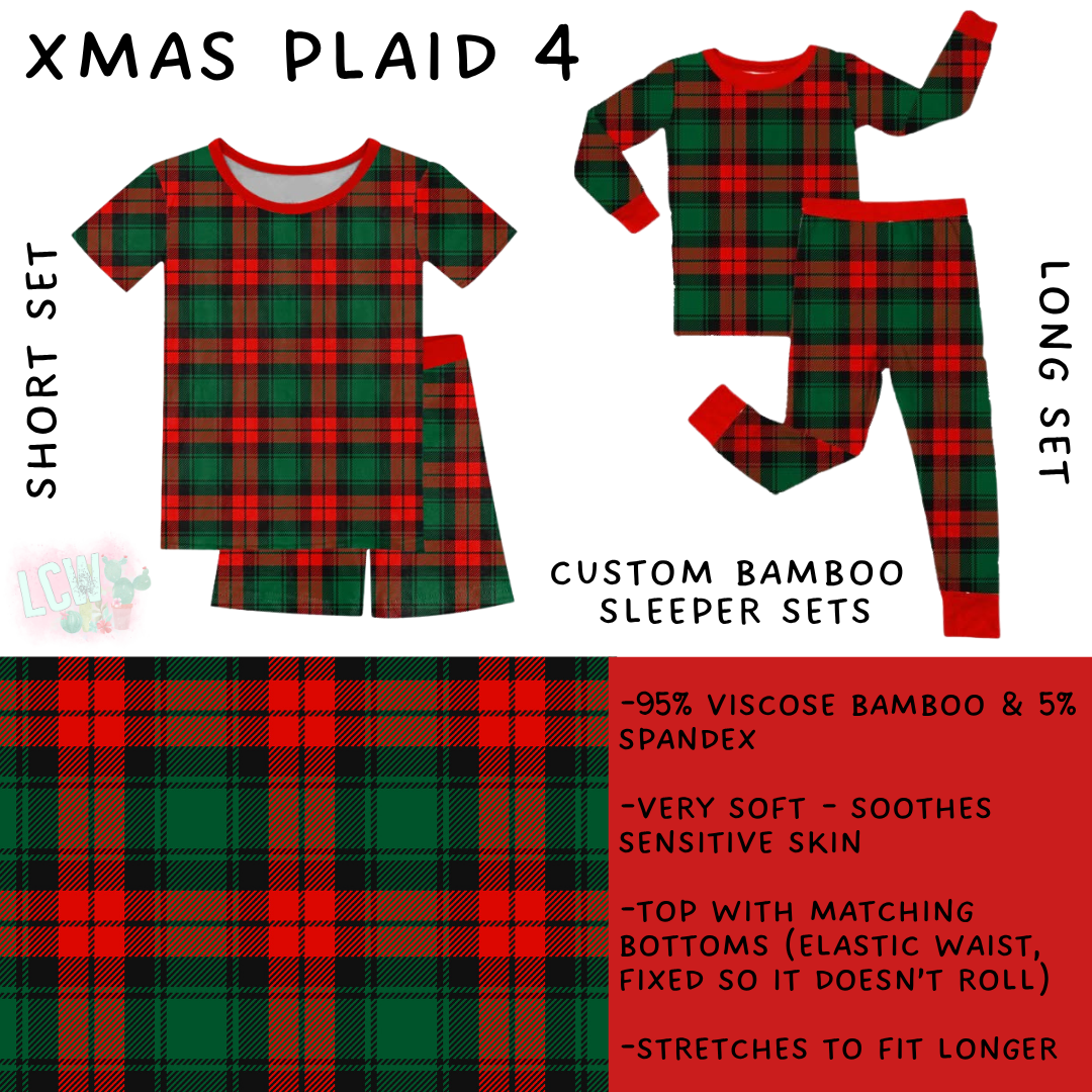 Batch #593 - Little Dreamers Christmas 3 - Closes 10/2 - ETA late Nov - Xmas Plaid 4 Bamboo Short and Long Sleeper Set