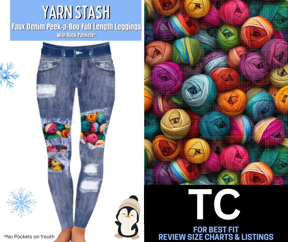 Yarn Stash Faux Denim Full Length Peekaboo Leggings