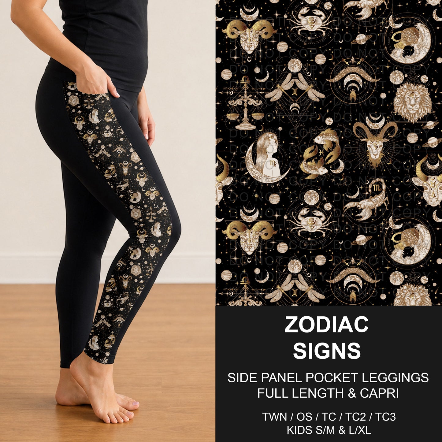 B316 - Preorder Zodiac Signs Side Panel Pocket Leggings (Closes 10/11. ETA: mid Dec.)