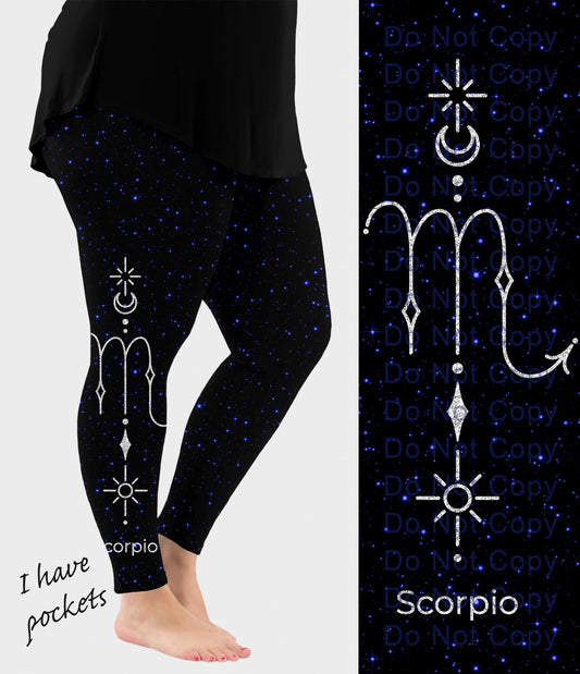 RTS - Scorpio Zodiac Sign Side Design Leggings w/ Pockets