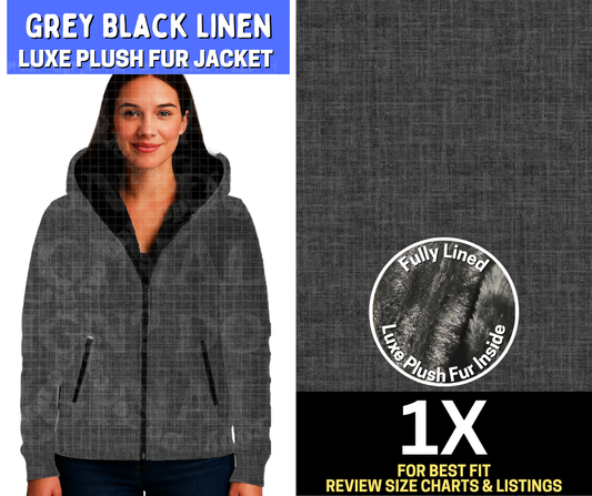 Grey Black Linen Luxe Fur Jacket