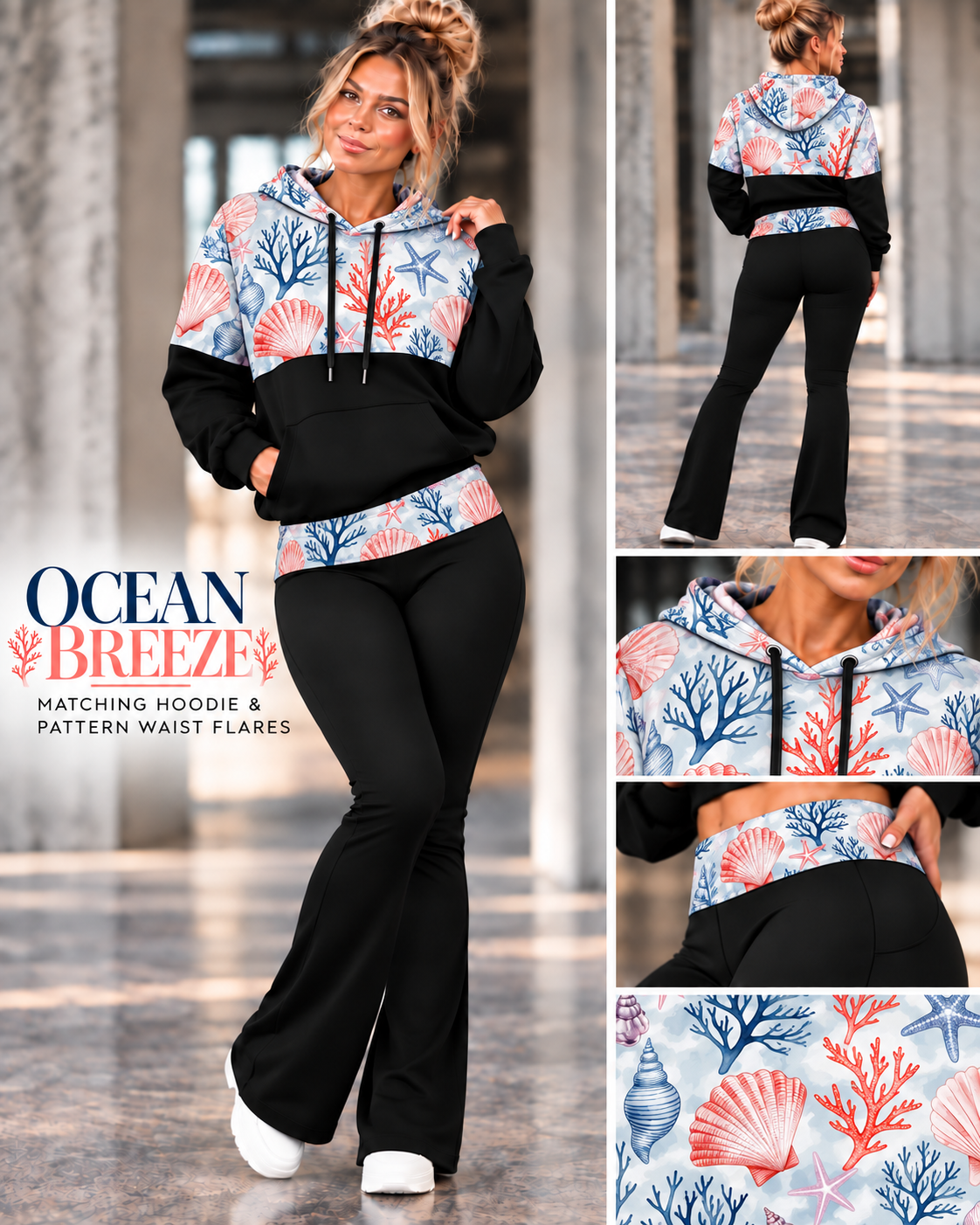 OCEAN BREEZE-PATTERN BLOCK HOODIE-PREORDER CLOSING 10/9