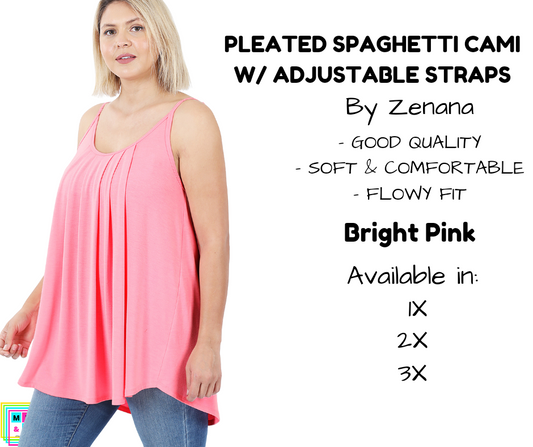 PLUS Pleated Spaghetti Strap Cami - Bright Pink