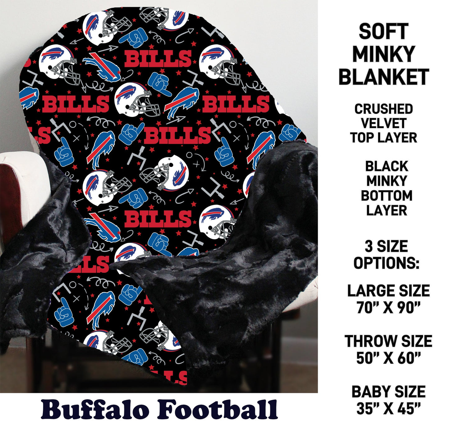 MN8K - Buffalo Football Minky Blanket - Preorder Due 10/18 ETA: Early Dec