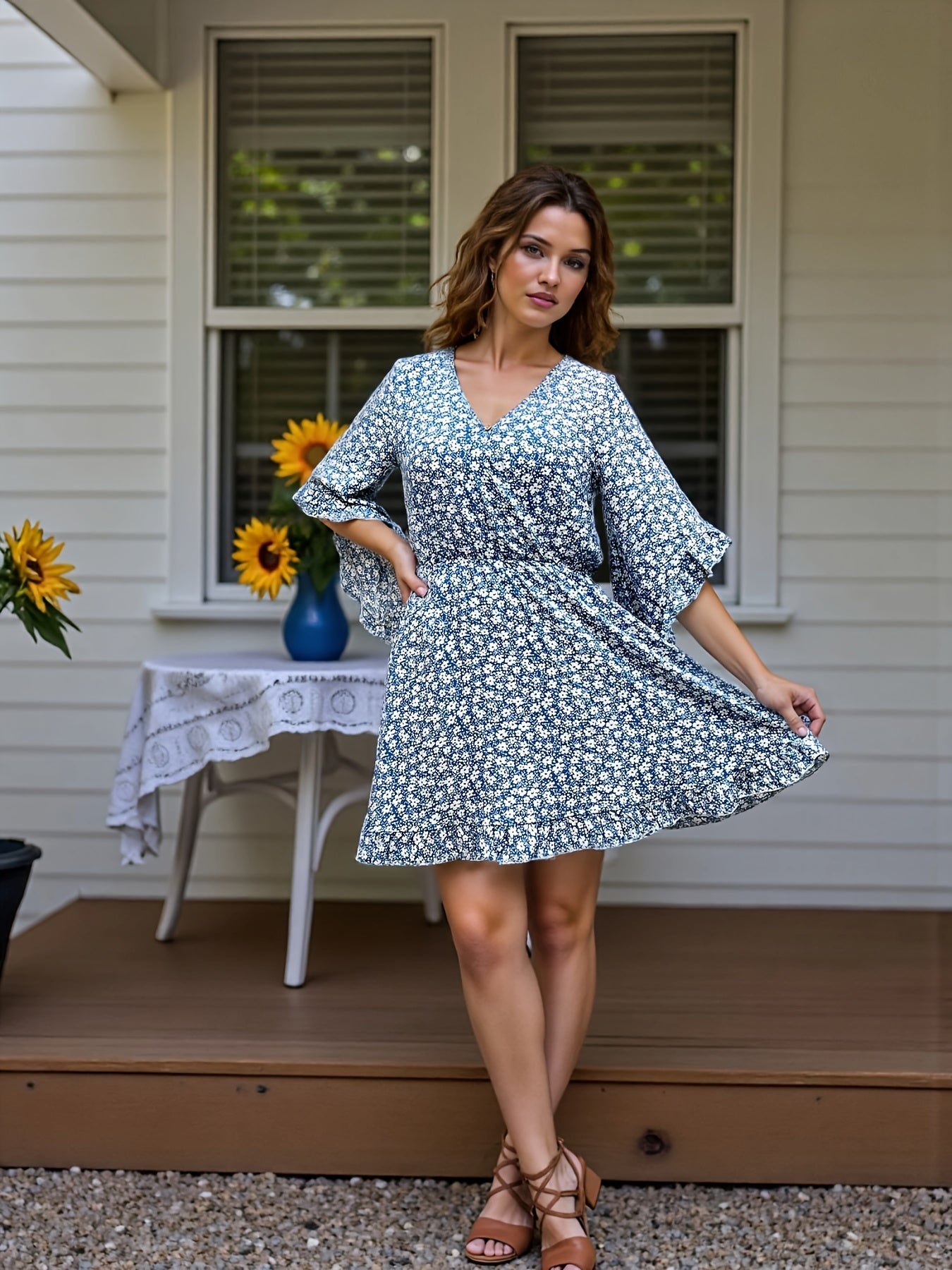 Floral Midi Dress – Flowy V-Neck Dress