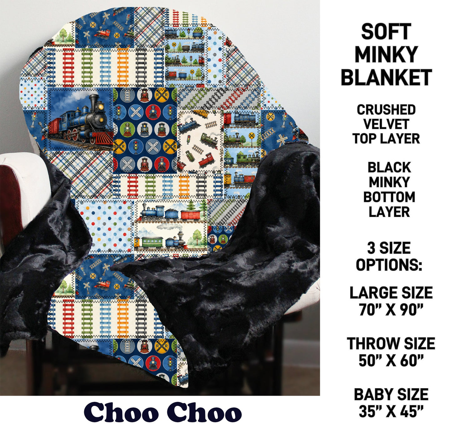MN8K - Choo Choo Minky Blanket - Preorder Due 10/18 ETA: Early Dec