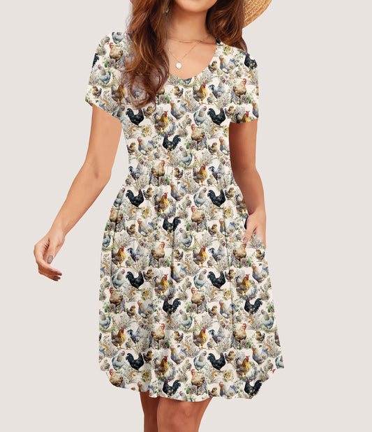 RTS - Cottage Chickens Pocket Dress