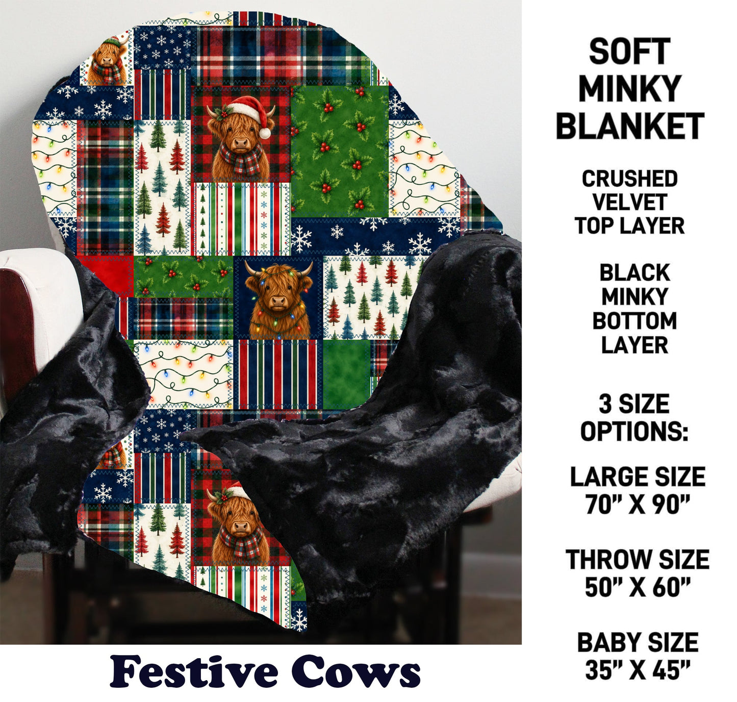 MN8K - Festive Cows Minky Blanket - Preorder Due 10/18 ETA: Early Dec