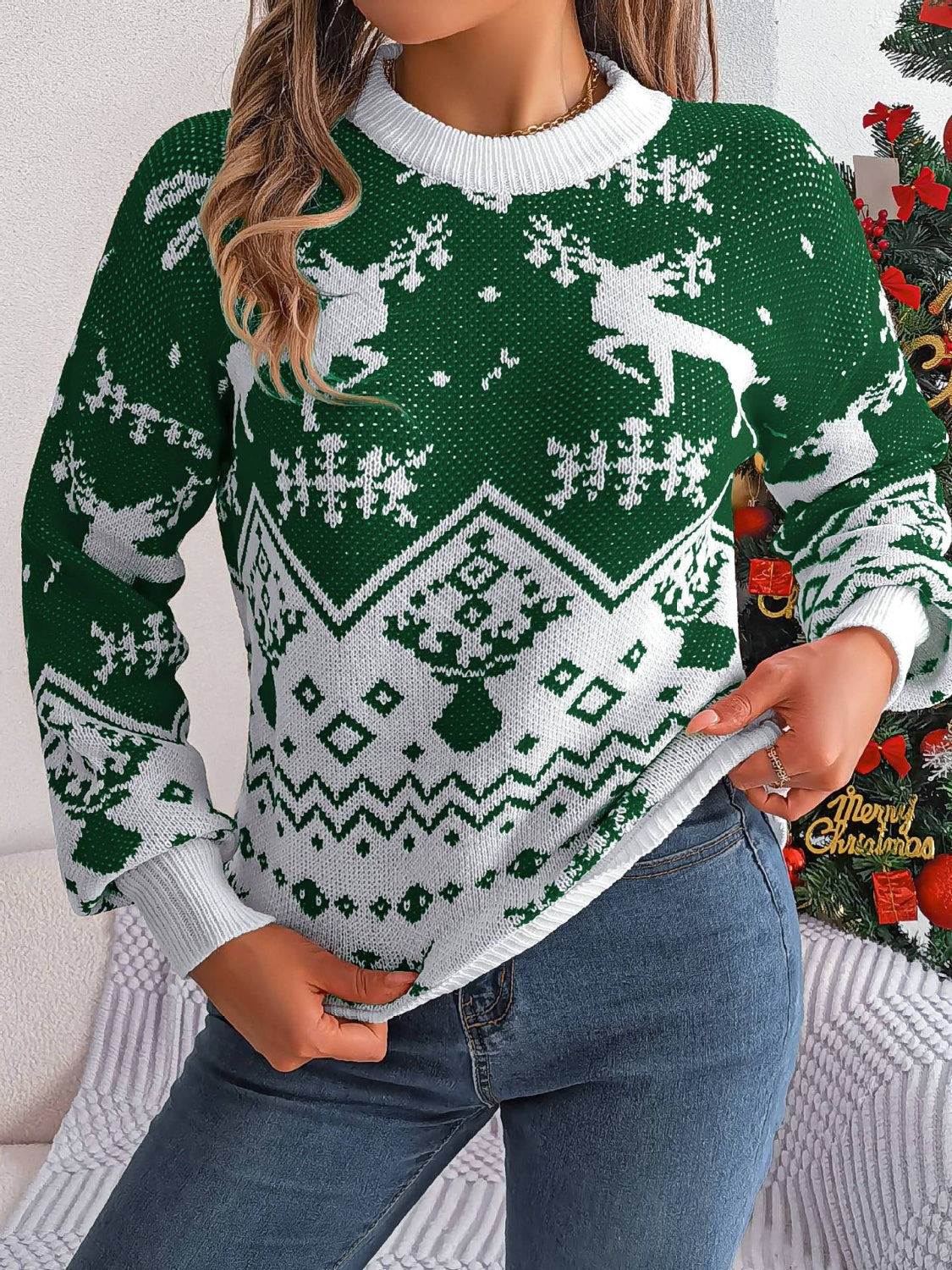 Christmas Element Round Neck Long Sleeve Sweater