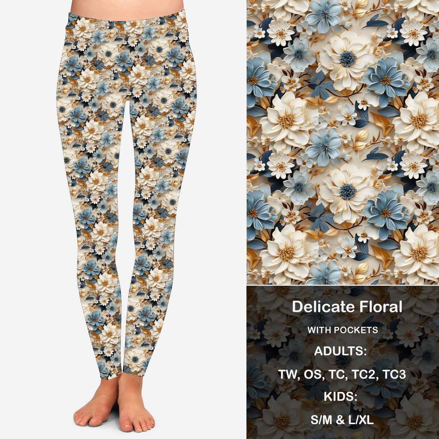 Delicate Floral Leggings with Pockets