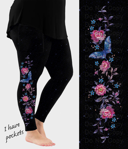 RTS - Floral Butterfly Side Design Leggings w/ Pockets