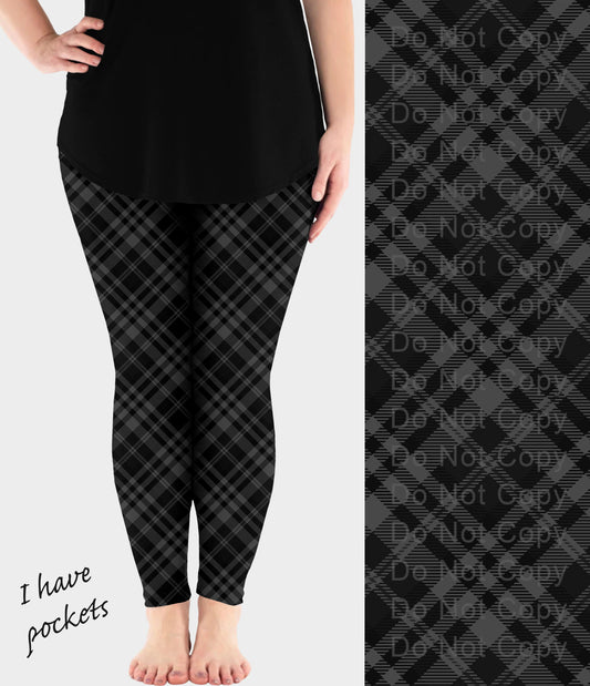 RTS - Gray Plaid Leggings w/ Pockets