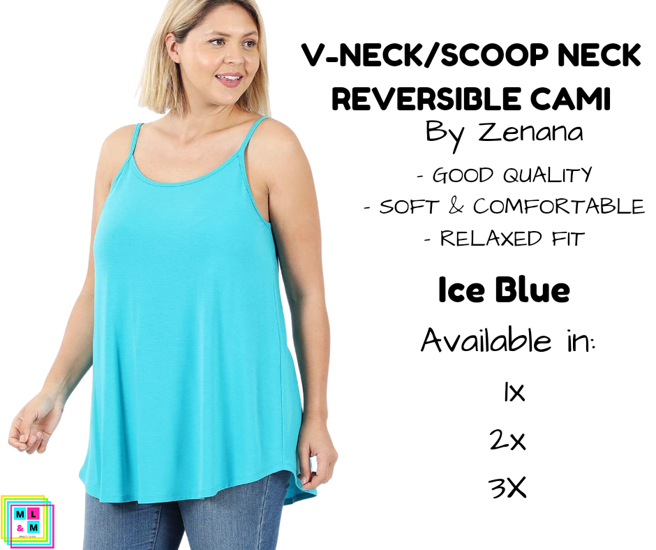 PLUS V-Neck/Scoop Neck Reversible Cami - Ice Blue