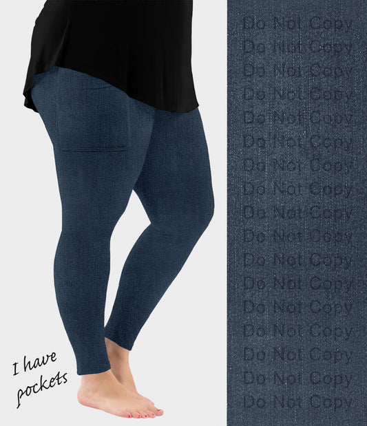 RTS - Indigo Blue Denim Leggings w/ Pockets
