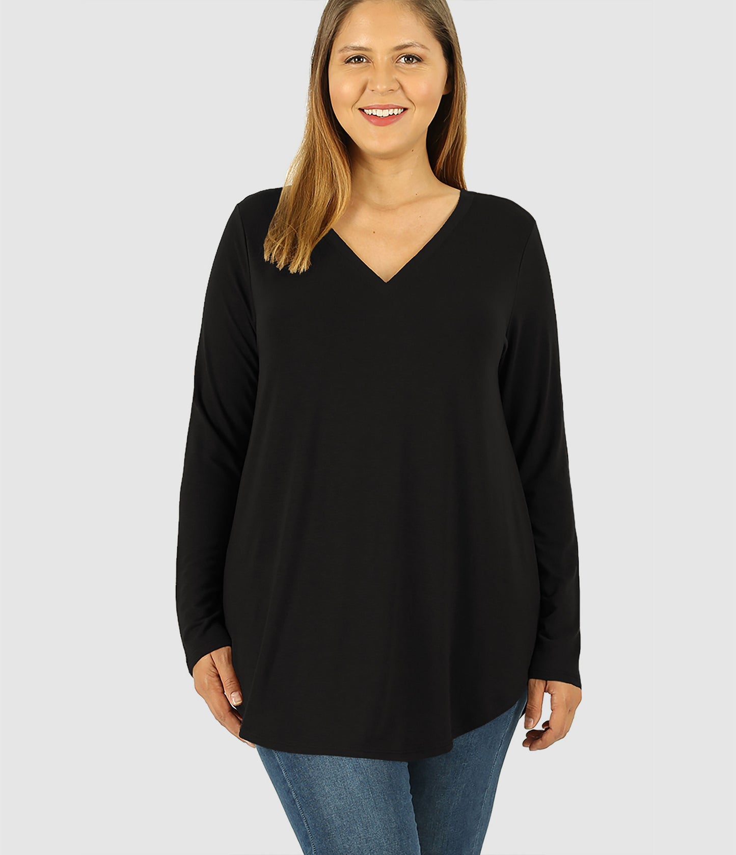 RTS - Long Sleeve V-Neck Top - Black