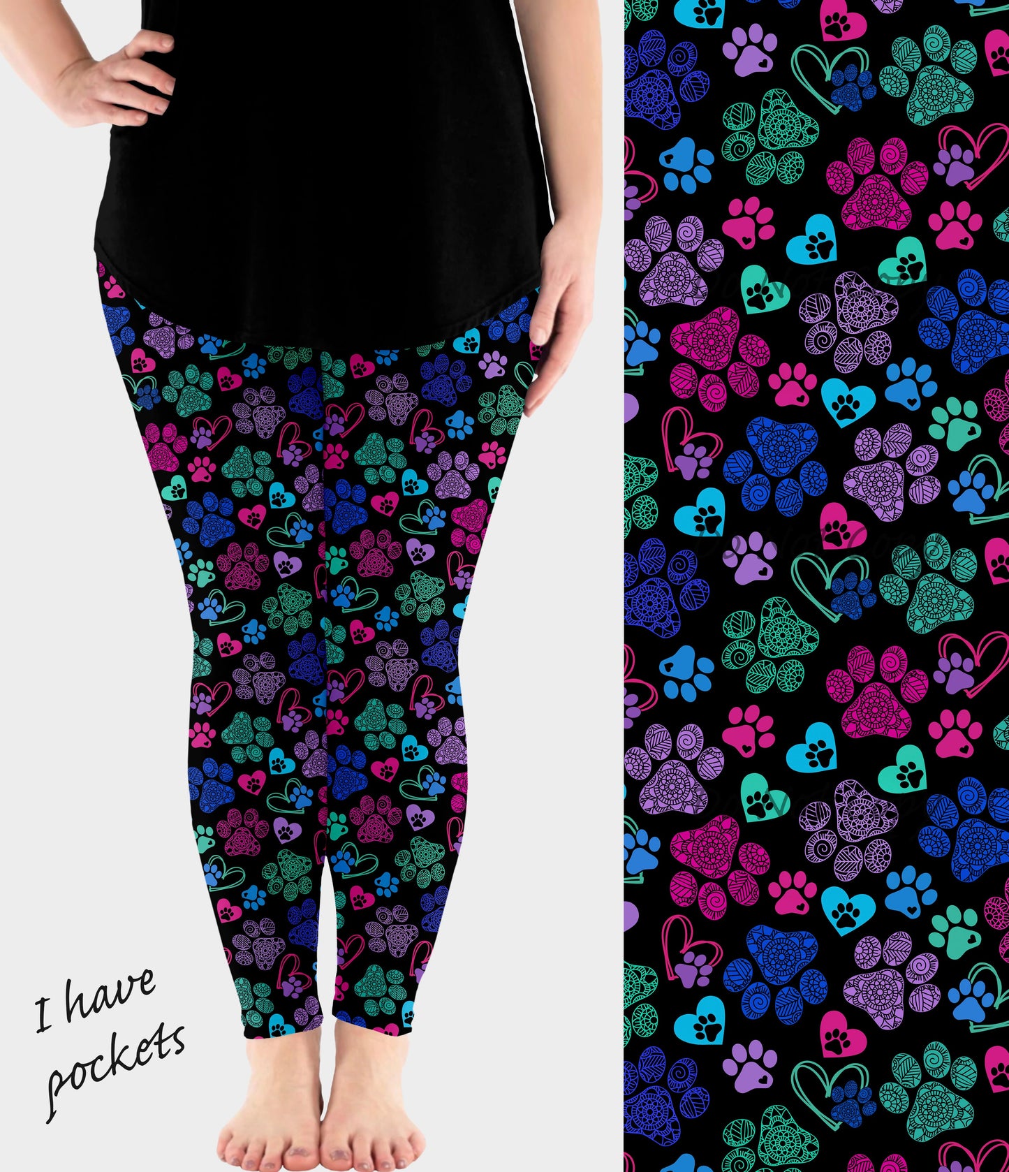 RTS - Mandala Paws Leggings w/ Pockets