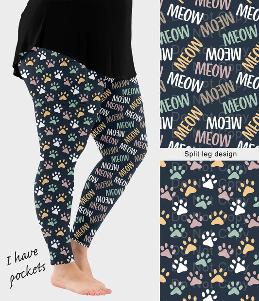 RTS - Meow Paws Split Leg Design Leggings with Pockets