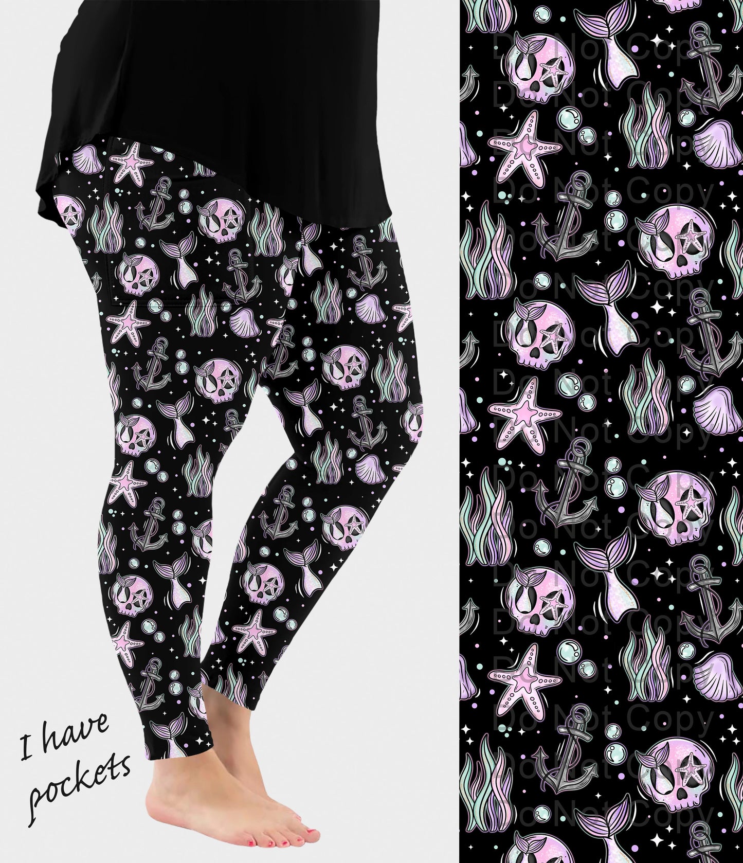 RTS - Mermaid Skele Leggings w/ Pockets
