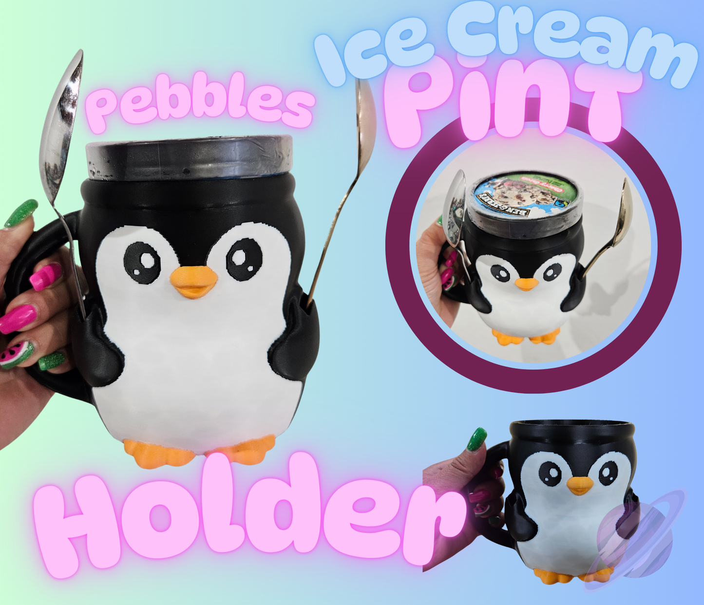 PEBBLE THE PENGUIN ICE CREAM PINT HOLDER