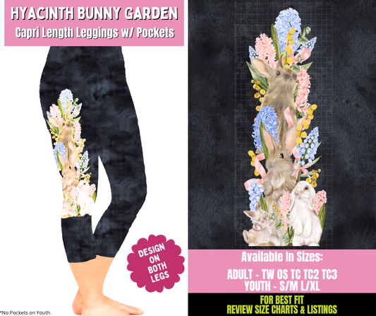 Preorder! Closes 1/21. ETA April. Hyacinth Bunny Garden Capri Leggings w/ Side Leg Designs