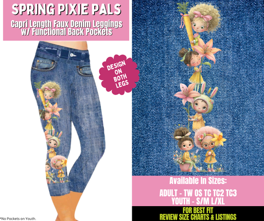 Preorder! Closes 1/21. ETA April. Spring Pixie Pals Capri Leggings w/ Side Leg Designs