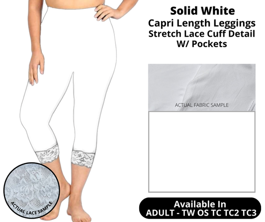White Lace Bottom Capri Leggings w/ Pockets
