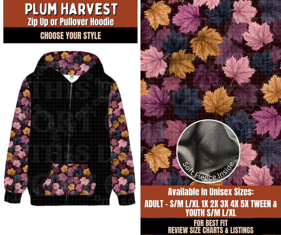 Preorder! Closes 7/20. ETA Oct. Plum Harvest Zip-Up or Pullover Hoodie