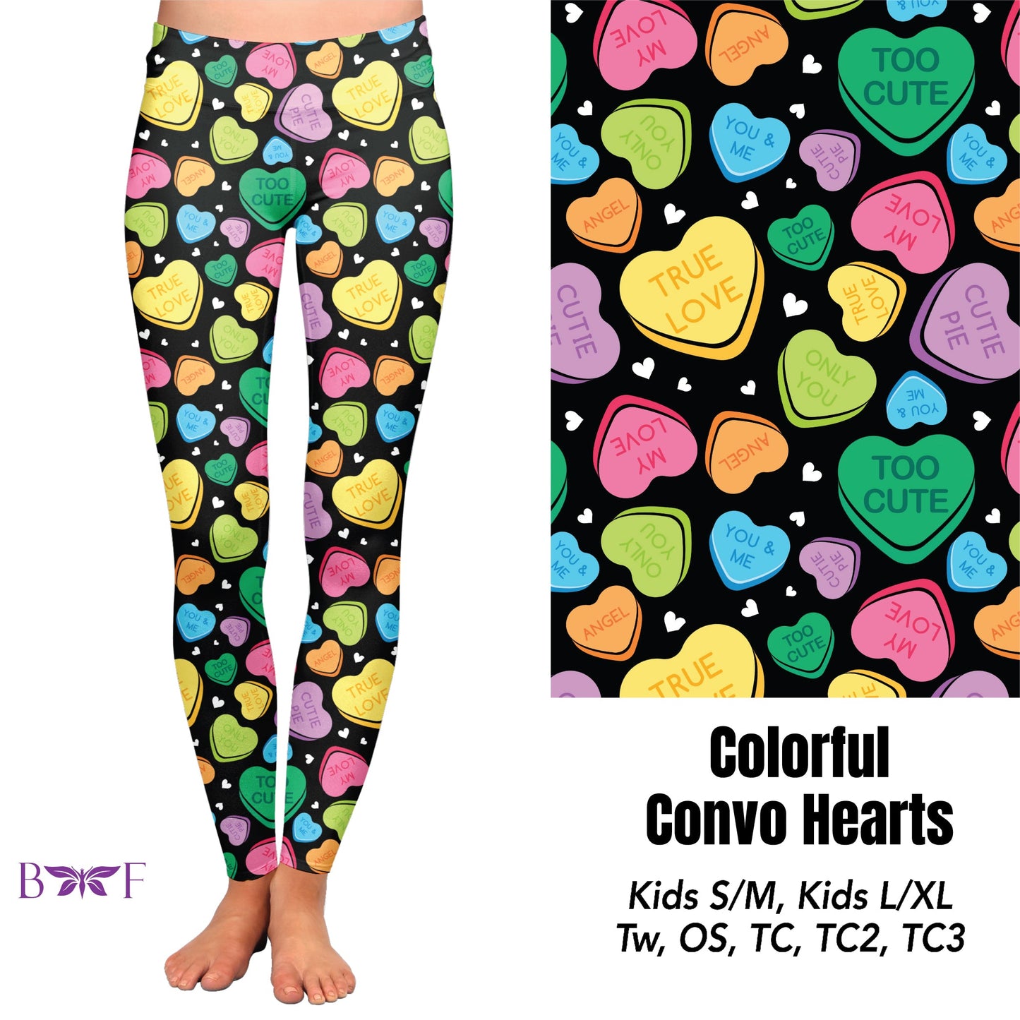 Colorful convo hearts leggings and capris with pockets