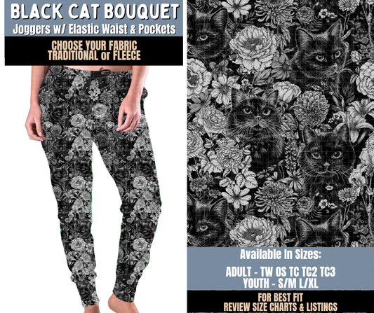 Preorder! Closes 9/24. ETA Dec. Black Cat Bouquet Joggers Choose Fleece or Traditional