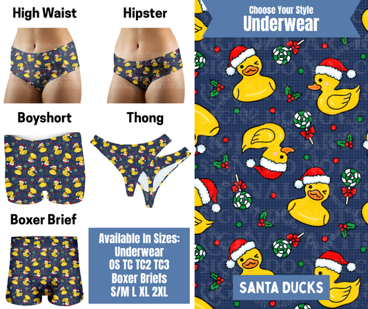 Preorder! Closes 8/26. ETA Nov. Santa Ducks Hipster, High Waist, Boyshort, & Thong Underwear & Boxer Briefs